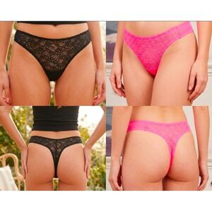 Parade Lace Thong Underwear Panties 2 Pack 2XL Black Neon Pink Floral Sheer Mesh